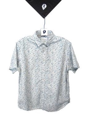 Denim & Flower Men's Collard Short Sleeve Button Down White Floral Print Large